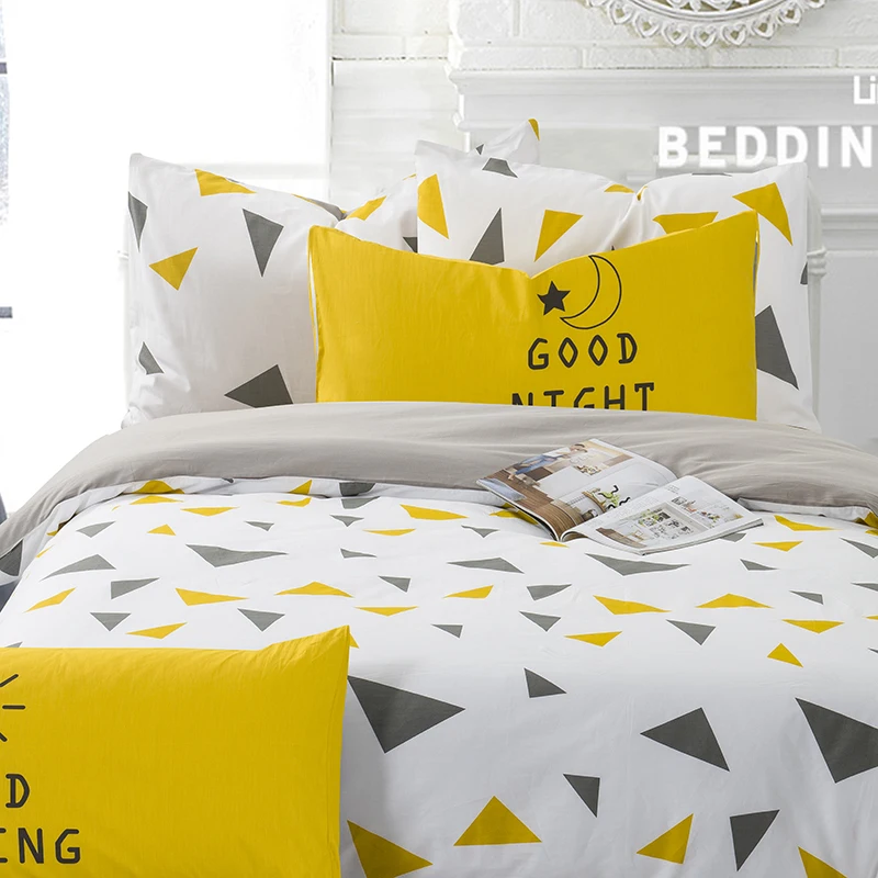 Cotton Duvets and Bedding Sets Black Yellow Triangles Pattern Print