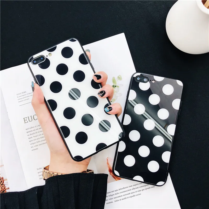 

Cute Polka Dots Phone Cases For iphone 7 7Plus 8 8plus High Quality Glass Case for iphone 6 6s plus X XS MAX XR Phone Back Cover