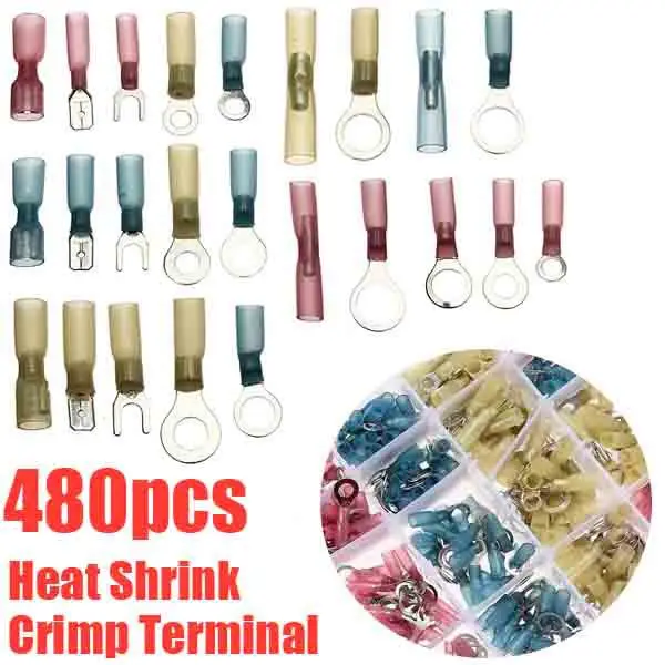 Heat Shrink Wire Connectors Assortment Crimp Terminals Marine Case Kit 480PCS