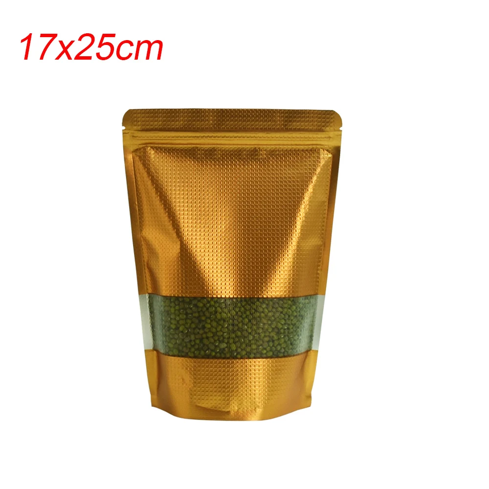 

Free Fast Shipping 17x25cm Embossed Gold Food Bag Grip Seal Bulk Food Snack Nut Storage Bag Mylar Foil Plastic Packing Pouches