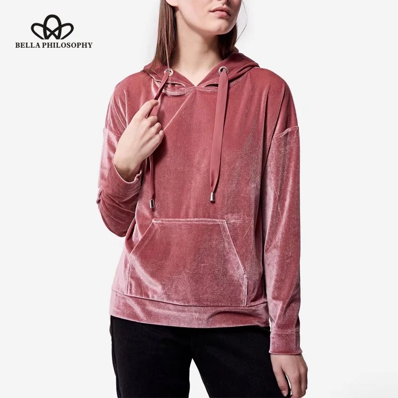 

Wonder 2018 new summer autumn women long sleeve casual hoody solid fashion female polyester pullover O Neck velour women hoody