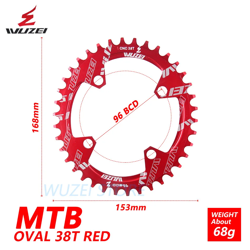 WUZEI BCD 96 мм круглая/Овальная велосипедная Звездочка MTB горная цепь колеса для Shimano ALIVIO M4000 M4050 M672 M782 GX Кривошип - Цвет: Oval Red 38T