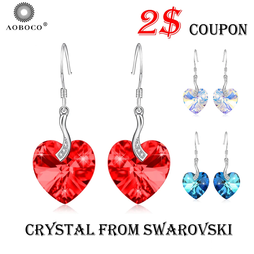 

AOBOCO Fine Jewerly Ribbon Red Heart Drop Earrings , Crystal From Swarovski , With Gift Boxes For Women Girl Friend Popular