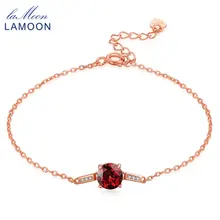 Lamoon S925 Sterling-silver-jewelry Bangle For Women 100% Natural Gemstone Red 7mm Garnet Luxury Bracelet Accessories LMHI008