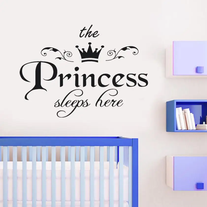 

The Princess Sleep Here Wall Stickers For Kids Room Wall Decals Home Decor Wall Art Quote Bedroom Wallpaper Pegatinas de pared