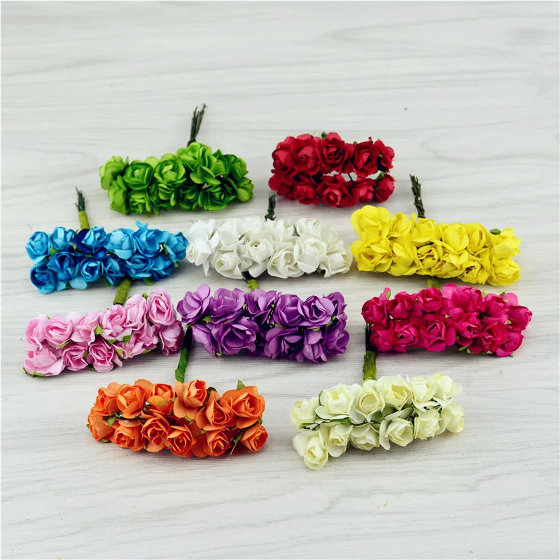 

12pcs/lot Artificial Flower Bouquet Mini Paper Rose Handmade for Wedding Home Decoration Scrapbooking Craft and Diy Fake Flower