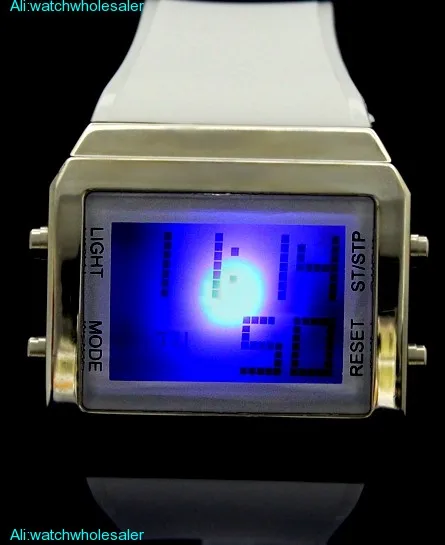 DW365B Rectangular PNP Shiny Silver Watchcase Chronograph Boy Girl Digital Watch