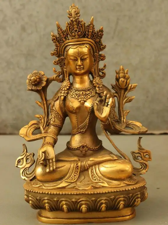 

S04039 9" Tibet Bronze Gilt 7 Eyes White Tara Spirit Compassion Goddess Buddha Statue (B0328)