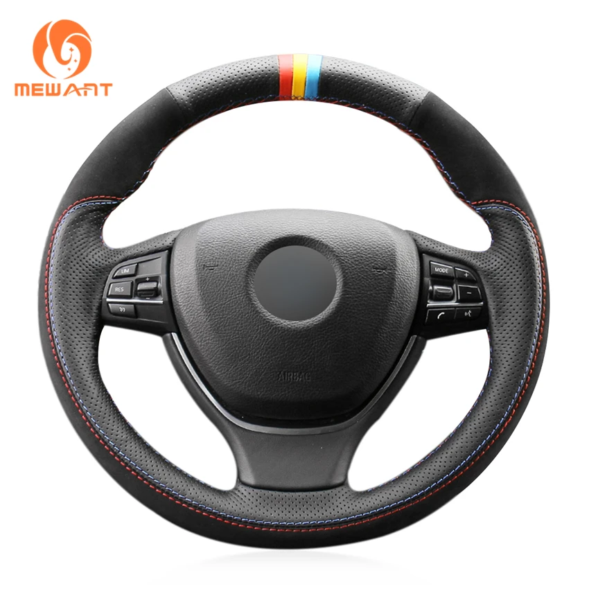 cheap MEWANT Black Genuine Leather Hand Sew Steering Wheel Cover for BMW F10 F11 (Touring) F07 (GT) F12 F13 F06 F01 F02