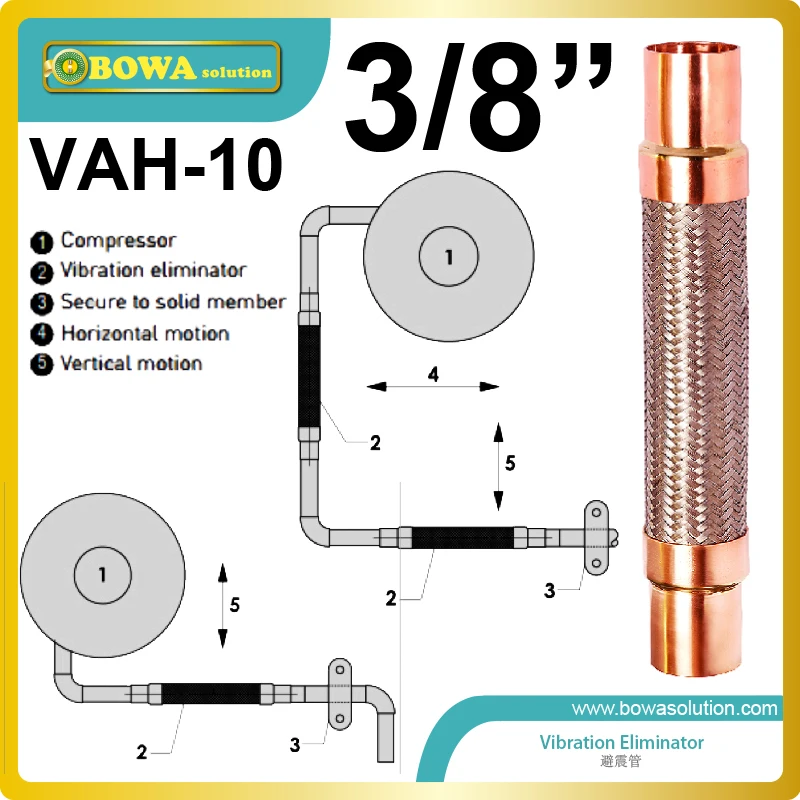 3/8" vibration absorber installed in suction pipe and discharge line of