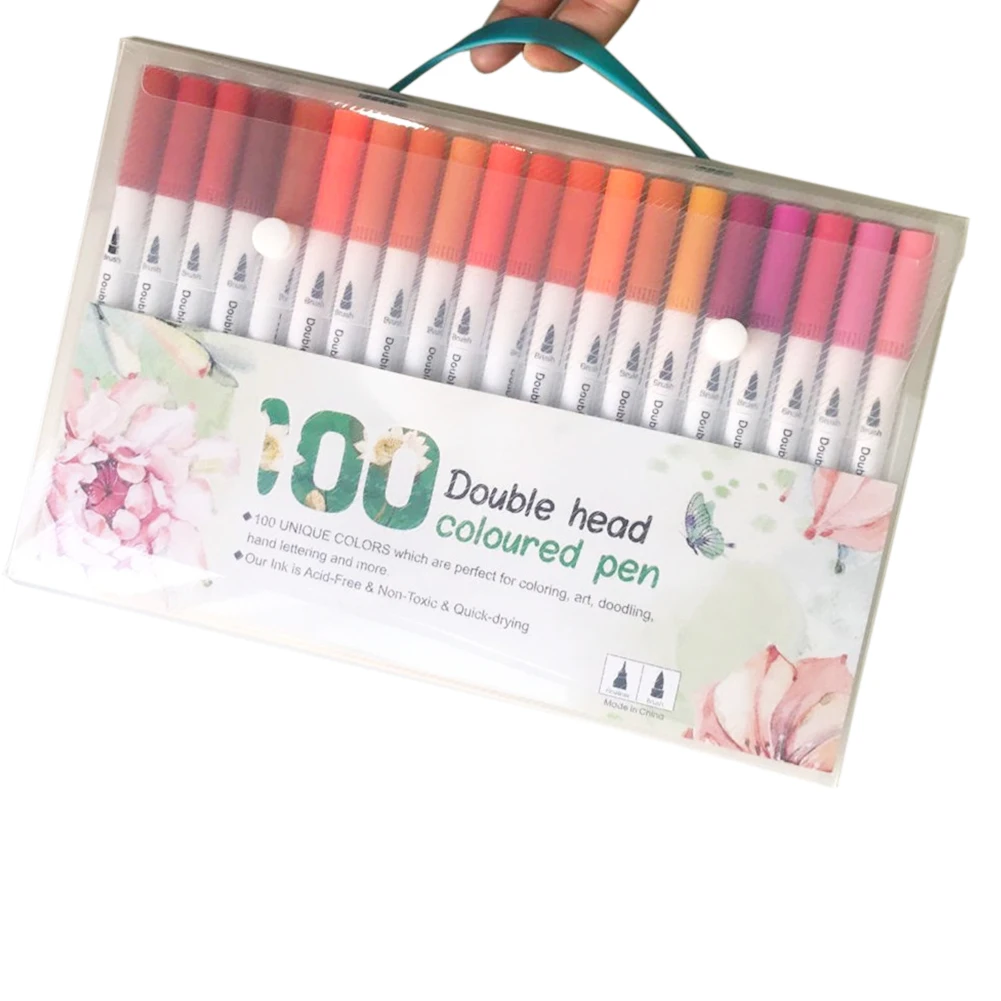 

24/36/60/100pcs Write Art Painting Coloring Highlighting School Supplies Watercolor Brush Dual Tips Artist Marker Pen Set