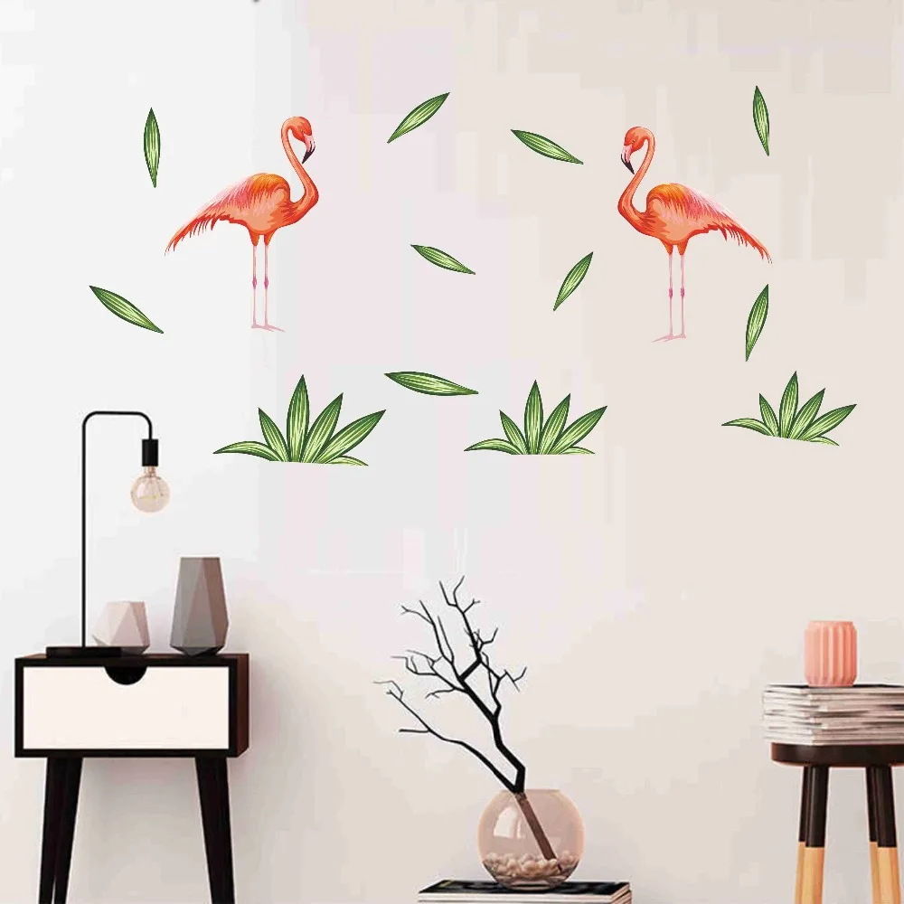 

Wall Art Murals Vinyl Wall Sticker For Living Room Modern Home Decor Bedroom Removable Wallpaper DIY Pink Flamigo Leaf Decals