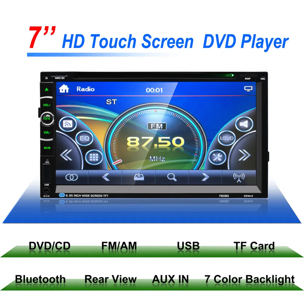 

7'' 2 Din Car Stereo DVD Player GPS Navigation Support Front and Rear View Camera Bluetooth/GPS/USB/SD/MP3/FM/AUX-IN/MP4 Player