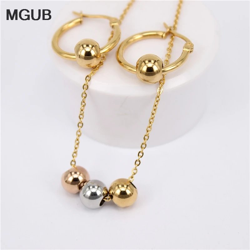 MGUB Earring size choice 10mm-70mm Activity 3 Colored Metal beads Jewelry Stainless Steel Jewelry Set (Earrings Necklace)gift