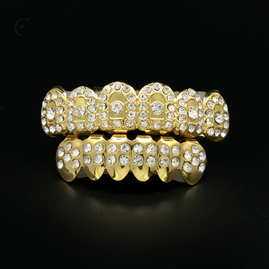 High Quality Halloween Jewelry Gold Rhinestone Hip Hop Grill Black Men