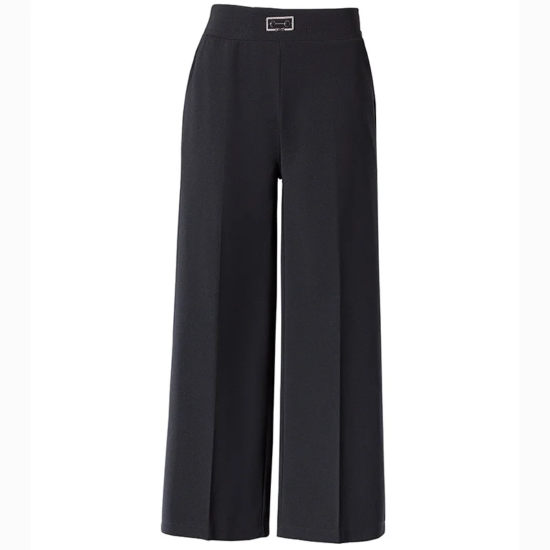 

Spring Summer Women Wide Leg Pants for Female Ankle-length High Wasited Black Trousers 345XL Tenth Bottoms Dropshipping SP009