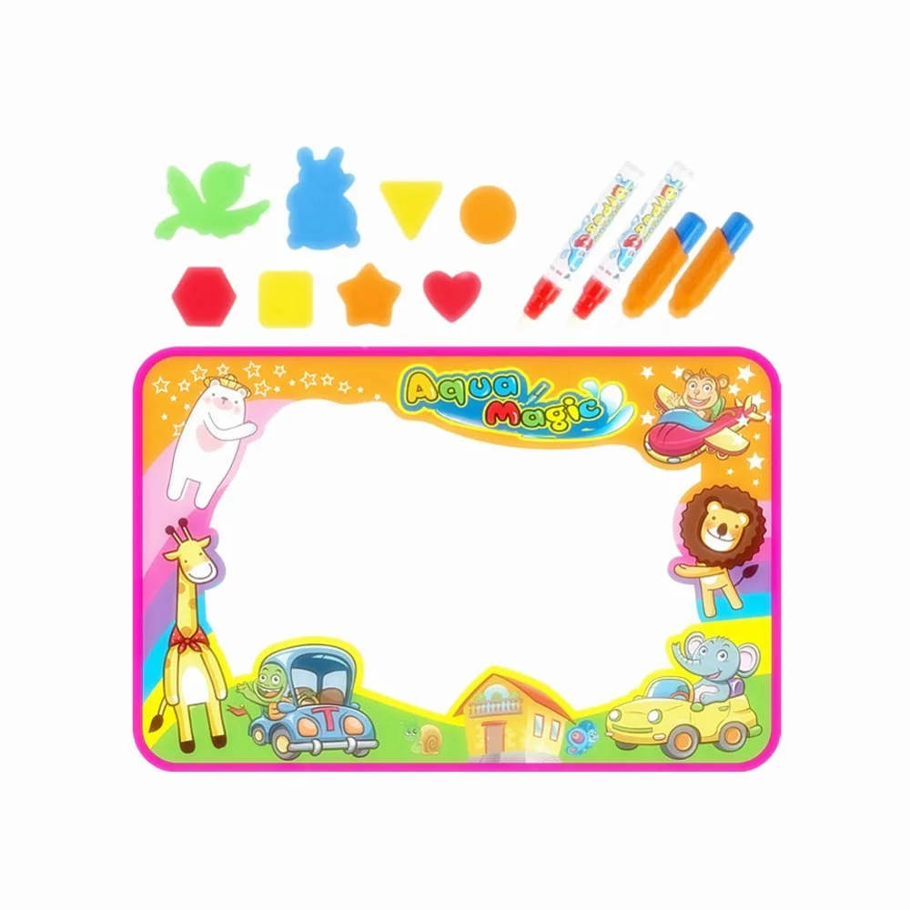 

Large Water Drawing Mat,Magic Doodle Pad 34.5 x 22.5 inch with 4 Water Pens and 8 Drawing Molds Kids Hand Writing Education Toy