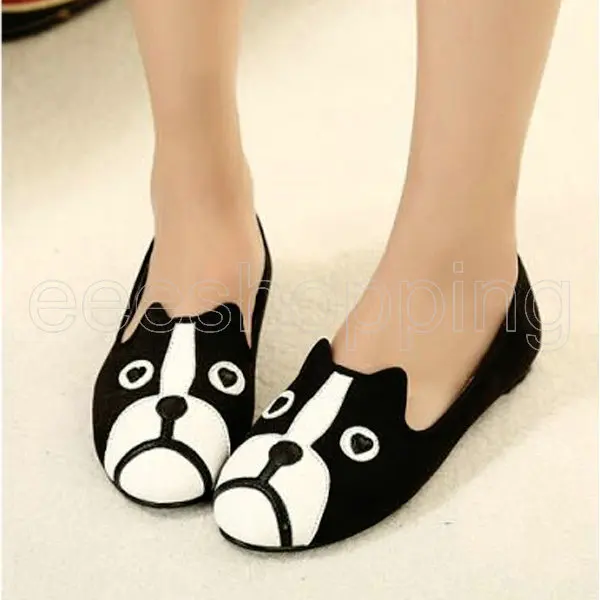 2015 Animal Design Women Vintage Dog Cat Round Toe Ballerina Flat Shoes