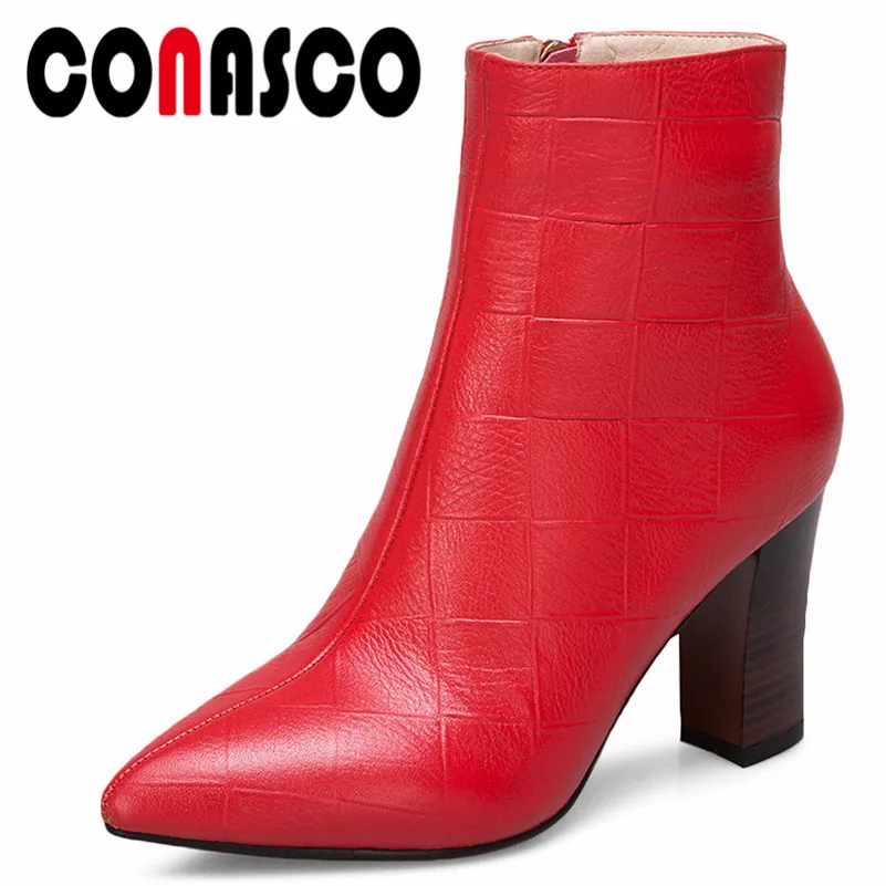 

CONASCO Retro Women Ankle Boots Cow Suede High Heels Party Wedding Shoes Woman Pointed Toe Prom Pumps Ladies Retro Basic Boots