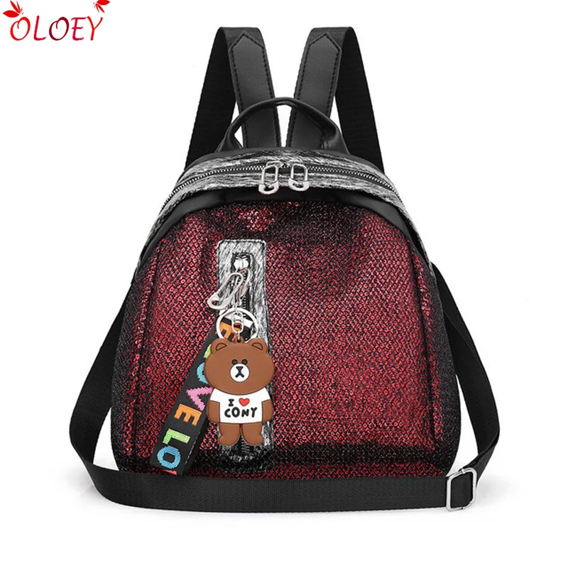 

New Female Girls Street Glitter Sequins Backpack Women Ladis Party Shoulder Schoolbags Girls Cute Casual Travel Zipper Backpack