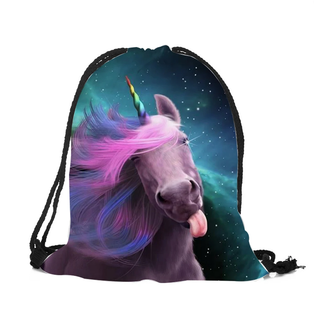 

Fashionable Unisex Softback 3D Printing rainbow Unicorn Backpack Lady Travel Mochila Drawstring Bag School Girls Backpacks