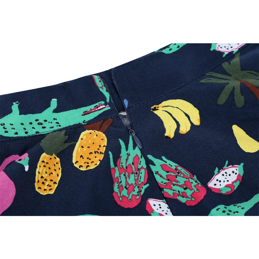 High Waist Flamingo Printed Big Swing Vintage Skater Skirts Retro Runway Womens Sexy Pinup 50S Cotton Rockabilly Skirts Summer Skirts