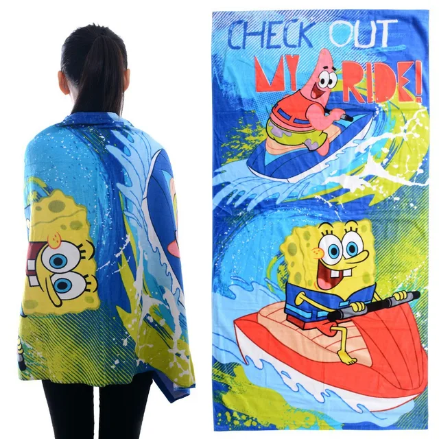 Large Spongebob Friends Bath Towels Blue Surfing Ring Cartoon Beach