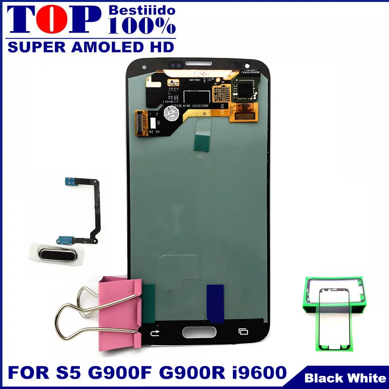 

For Samsung Galaxy S5 i9600 SM-G900 G900F G900R G900F G900H G900M Phone Amoled LCD Display Touch Screen Replacement With Button