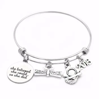 

2.5 inches 2018 Graduation Gifts Expandable Charm Bracelets for High School Grads Nurse Bangle Birthday gifts