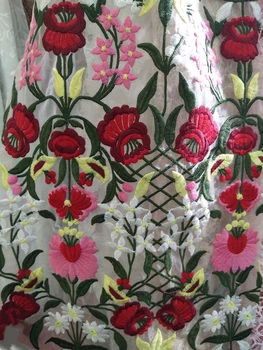 

1 yard high quality embroidered multi colors flowers lace fabric organza embroidered lace fabric