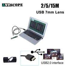 Antscope 7 мм USB эндоскоп Камера Водонепроницаемый мини бороскоп 2/5/15 м для осмотра на змеевидной трубке Камера ПК инспекционная эндоскопическая 27