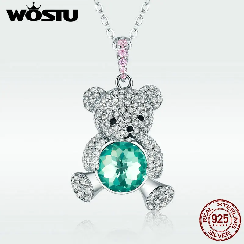 

WOSTU High Quality 925 Sterling Silver Sparkling Cute Bear Pendant Choker Necklace For Women Girl Jewelry Birthday Gift DXN265