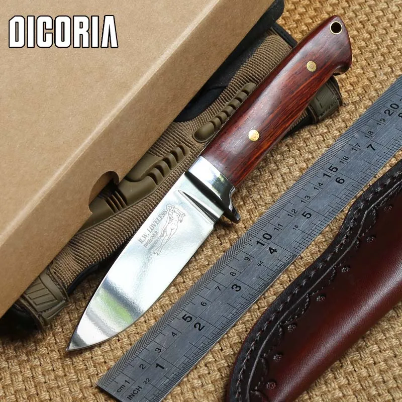

DICORIA Loveless 9cr18MOV blade wood handle fixed blade large straight knife Sheath camping hunting outdoor EDC knives tools