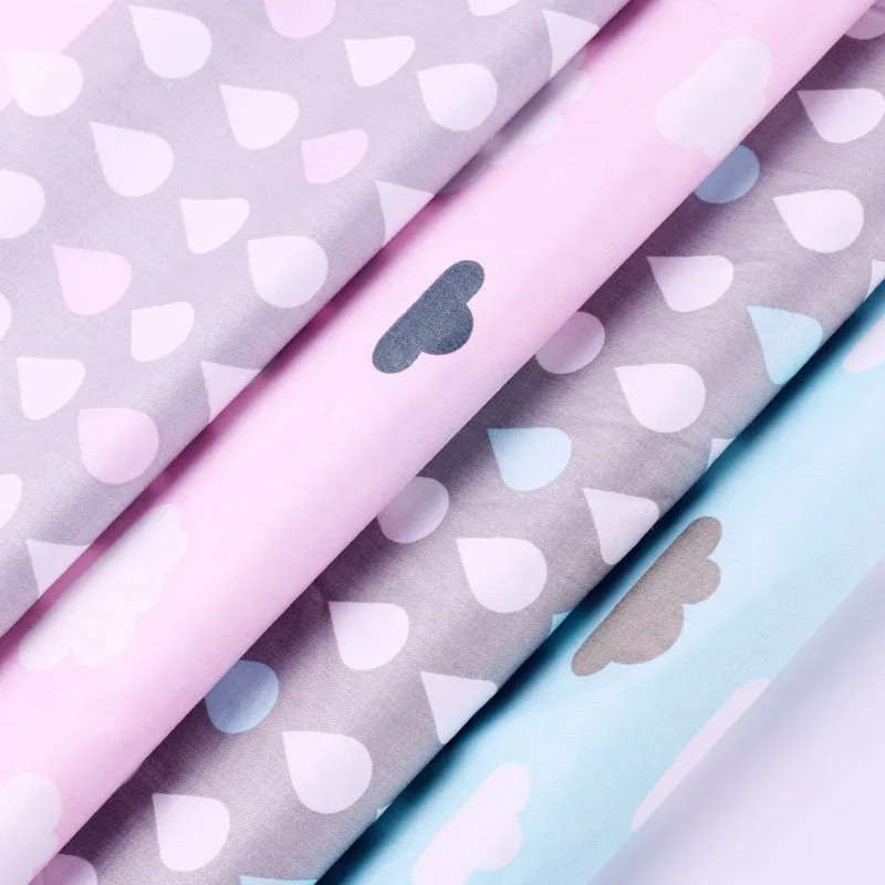 

2pcs/Lot 100% Cotton Knit Fabric For Patchwork Raindrop Clouds Tissue Tecido Tela Sewing Diy Handmade Bedding Cute Fabrics Cloth
