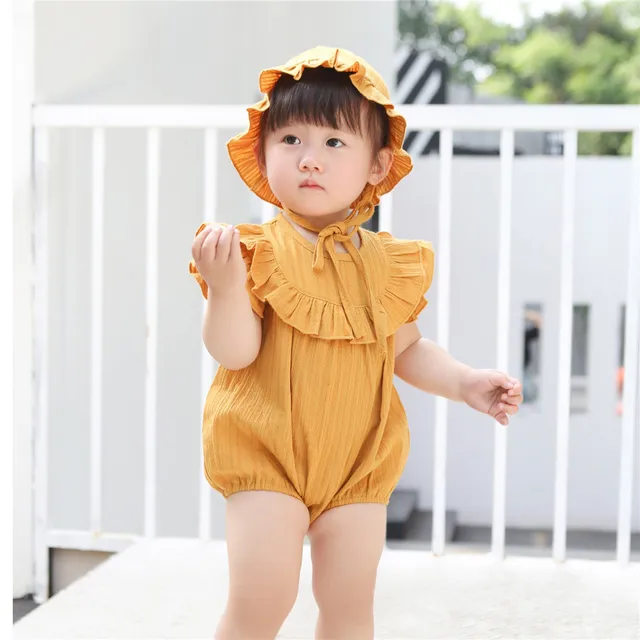 Fashion Summer Girl 2 Piece Set Romper Fly Sleeve Linen Cotton Infant
