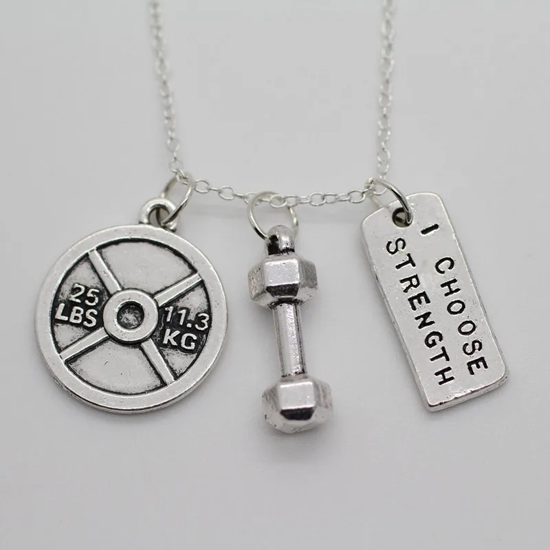 Dumbbell 25lb I CHOOSE STRENGTH,Weightlifting necklace,Exercise,Gym