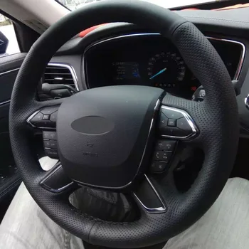 

Puou Black Genuine Leather Suede Car Steering Wheel Cover for Ford Explorer 2011-2016 Taurus 2012-2015 Edge 2011-2014 Free shipp