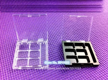 

50pcs Clear 6 Grids Flip Cap Cosmetic Powder Case Empty Square Black Pigment Eye Makeup Container Eyeshadow Compact With AL Pans