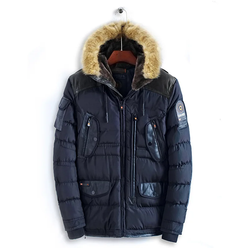 Новая высококачественная теплая зимняя куртка с капюшоном и меховым воротником Мужская парка ветрозащитная верхняя одежда спортивная походная куртка