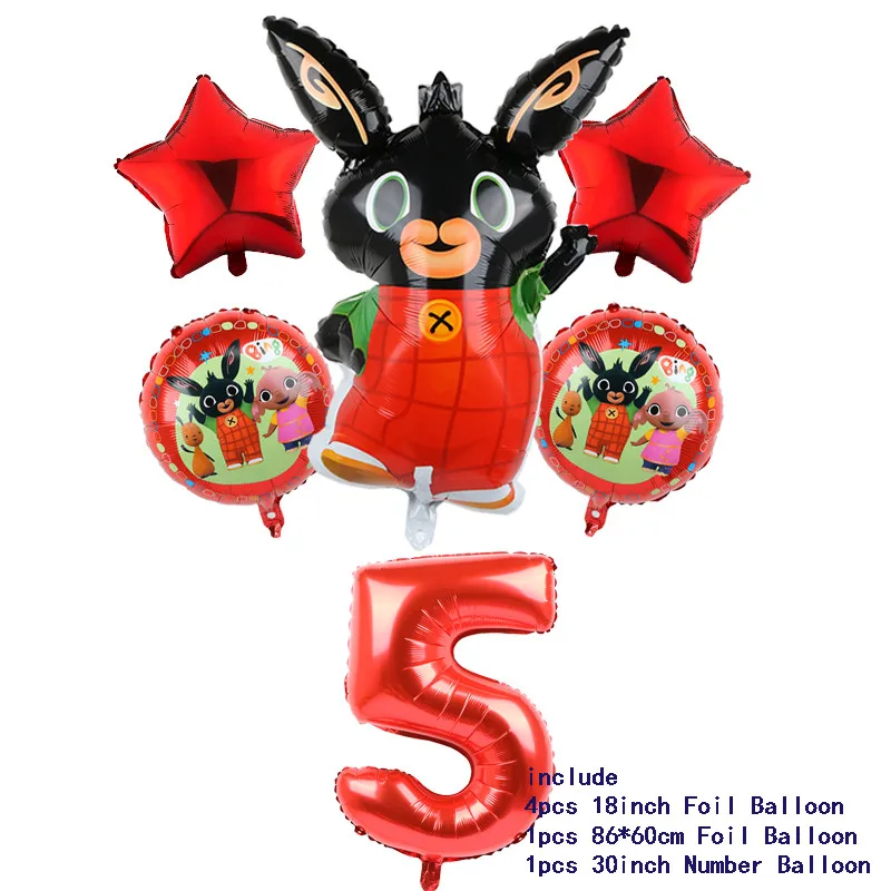 6 шт. 86*60 см Bing кролик фольги воздушный шар мультфильм кролик воздушные шары 30 дюймов номер ребенка 1 2 3 4 5 6 декор для вечеринки в честь Дня рождения поставки игрушки - Цвет: 30inch Number 5