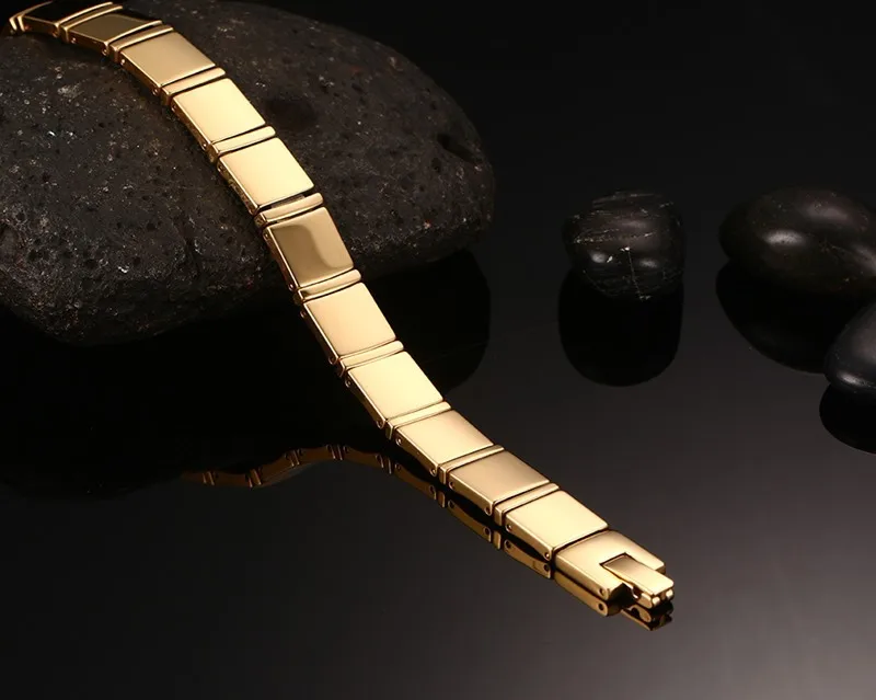 Для мужчин Вольфрам Сталь Goldtone магнитотерапия здоровья Браслеты отрицательных