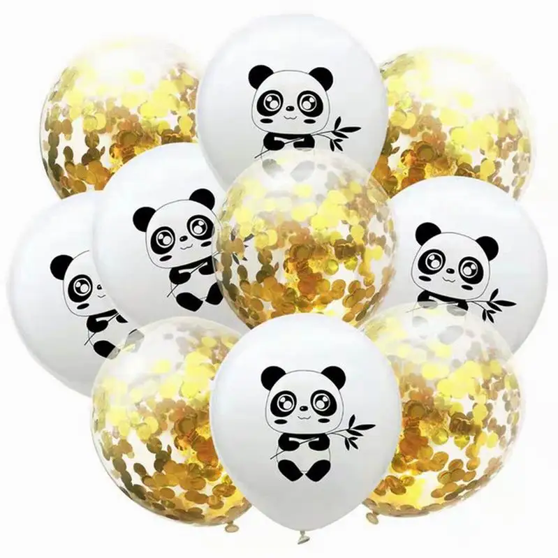 10 шт. латексные шары в черный горошек с рисунком панды из мультфильма, зеленые конфетти, Детские шары для дня рождения, украшения, принадлежности для тематической вечеринки