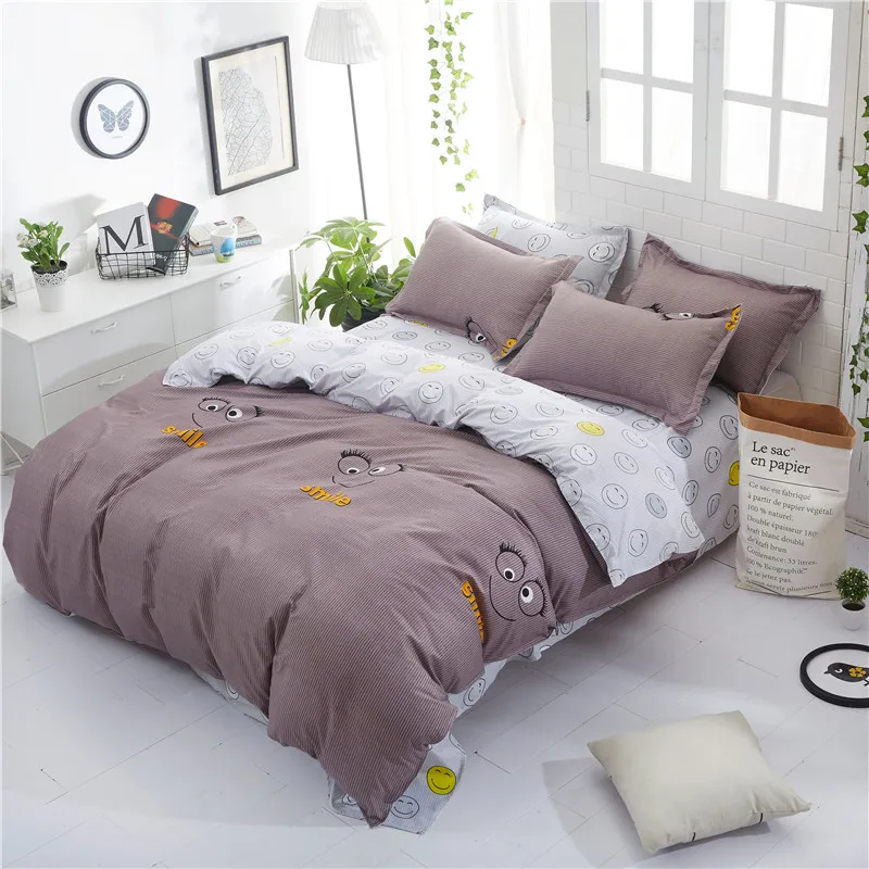 

2018 New MF Style Smile Summer Style Bedding Sets Cotton Duvet Cover/bed Sheet/Pillowcase,Not Quilt,King Queen Twin Full