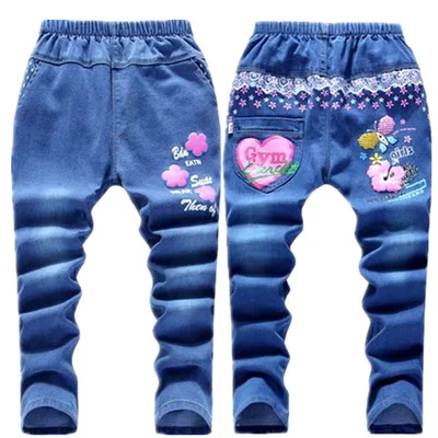 

2019 Girls Jeans for Spring and Autumn Children's Clothing Kids flower Embroidered Jeans 2-8 Ages Blue girl jeans kids