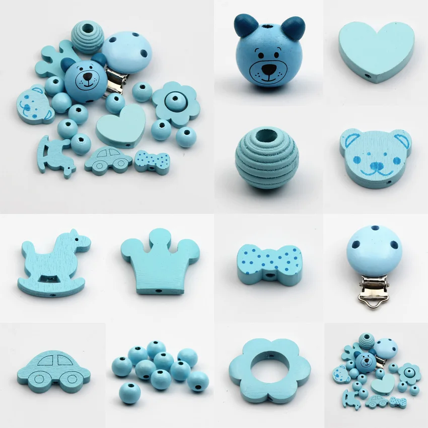 Baby Blue 20 шт./компл. различные стили деревянные бусины с мультяшным принтом для самостоятельного изготовления ювелирных изделий соска клип ручной работы ожерелье браслет по дереву - Цвет: Baby Blue