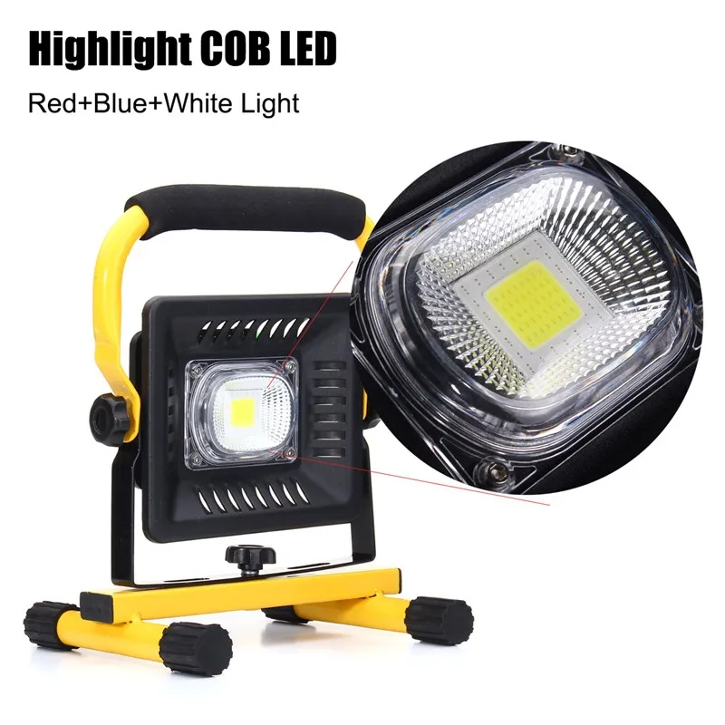 

50W 3 Colors Portable LED Floodlight Work Light Rechargeable Battery Powered COB LED Flood Light Spot Camping Emergency Lamp