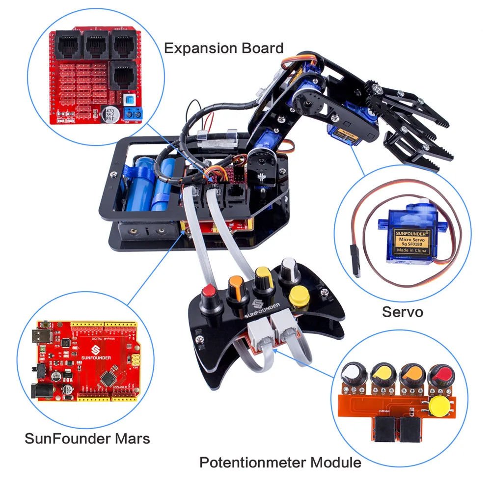 SunFounder RC Programmable Robot Elctronic Robotic Arm Kit 4-Axis Servo Control Rollarm for Arduino DIY Robot Kit For Children SunFounder RC Programmable Robot Elctronic Robotic Arm Kit 4-Axis Servo Control Rollarm for Arduino DIY Robot Kit For Children