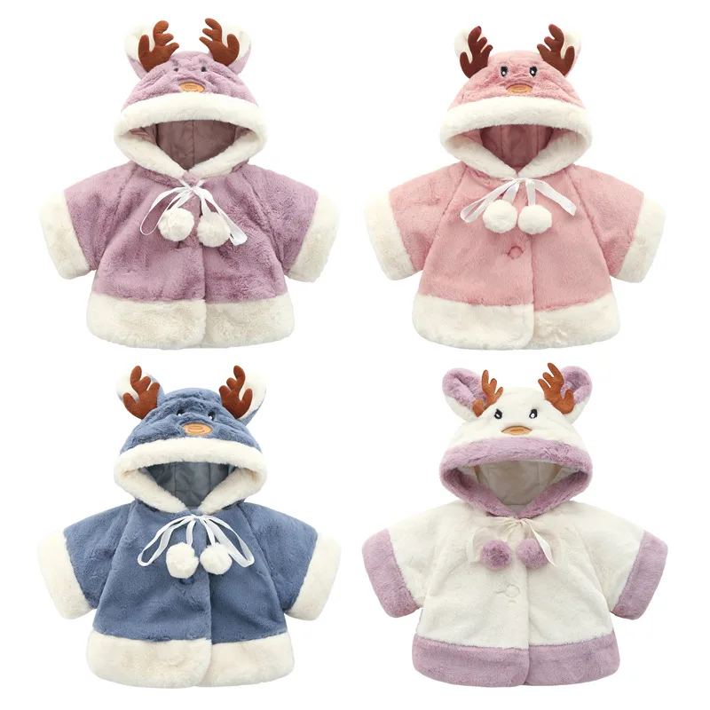 Baby Autumn Winter Waistcoat Childrens Cartoon Deer Fur Girls Artificial Fur Coat Kids Faux Fur Fabric Clothes Thicken Coat