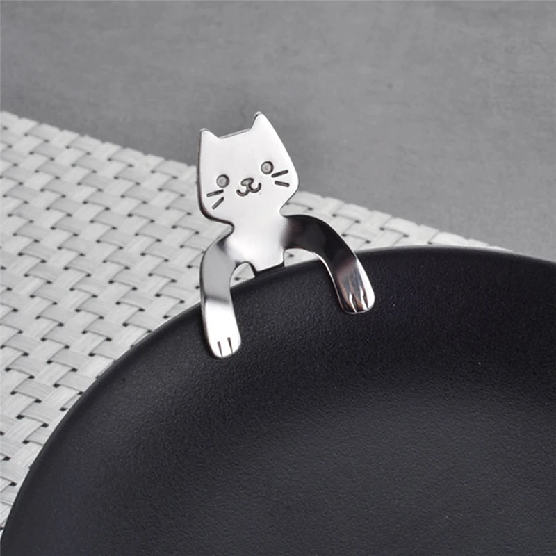 Creative Stainless Steel Cartoon Cat Hand Coffee Tea Spoon Ice Cream Dessert Long Handle Hanging Spoons Tableware Kitchen Tools