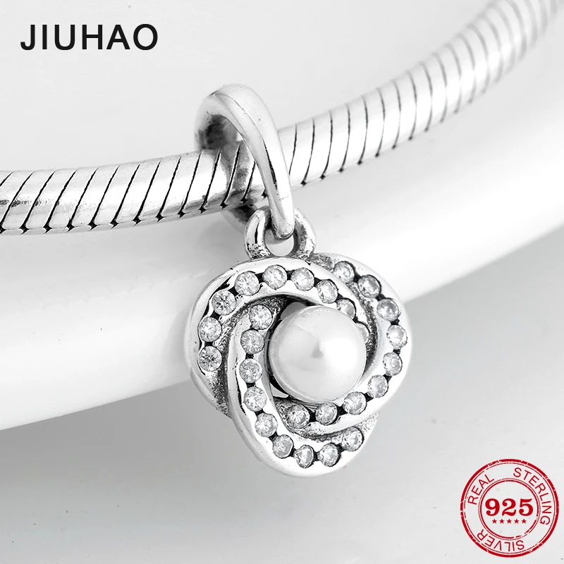 

Fashion 925 Sterling Silver Women Charms Milky white pearl Pendants Fit Original Pandora Bracelet Necklace DIY Jewelry making